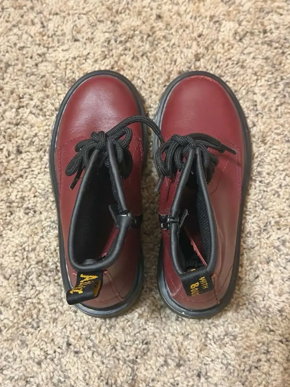 Dr. Martens 1460 J Kids Cherry Red Leather Lace-Up Side-Zip Boots Size US 13
